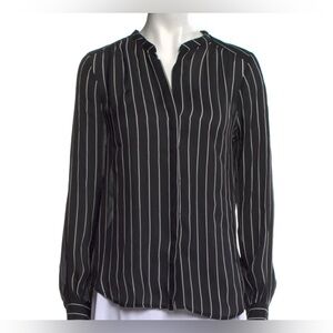 L’AGENCE Silk Black White Striped Long Sleeve Blouse size Medium